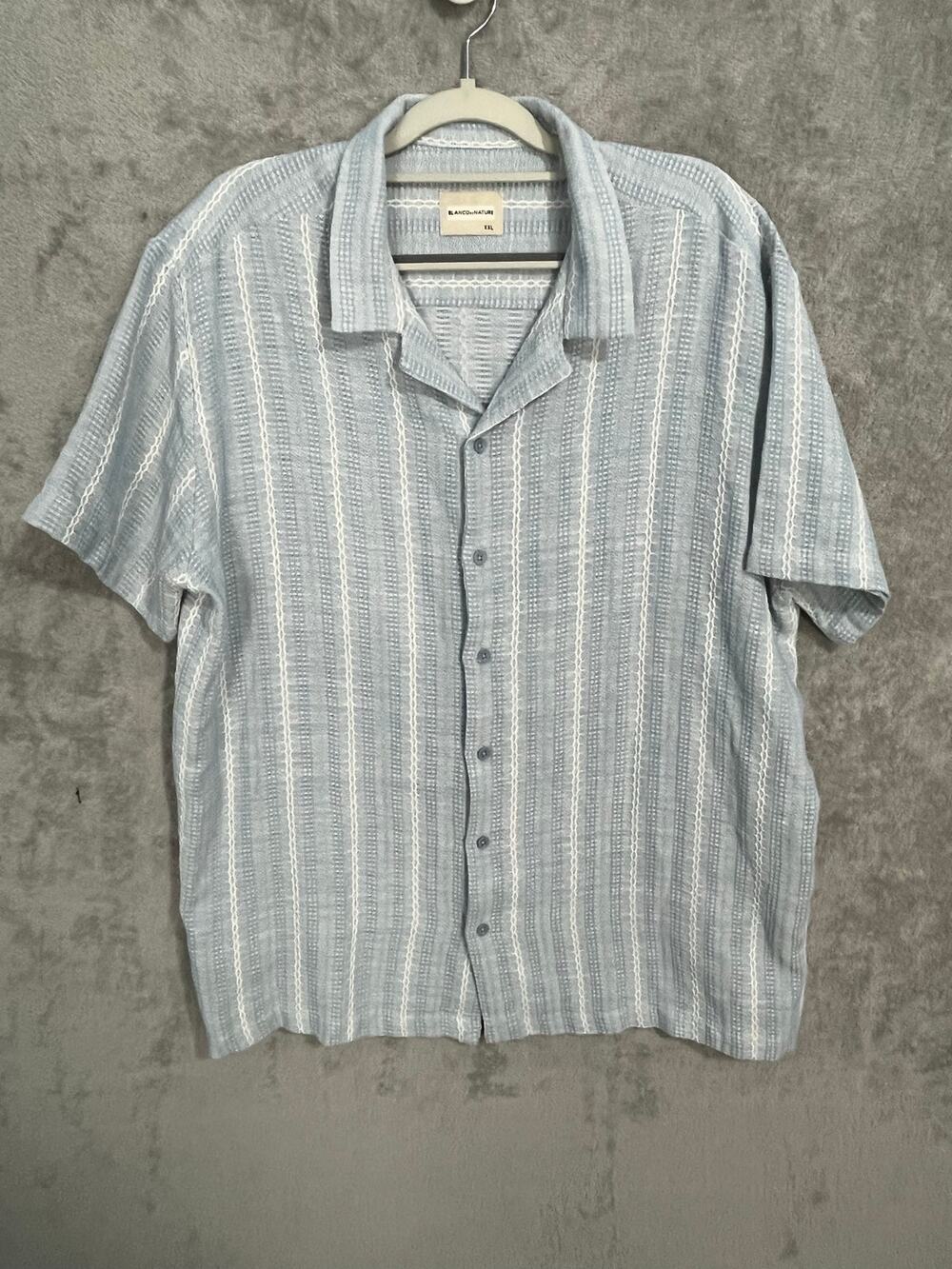 Blanco by Nature Camp Shirt XXL Blue Cotton Knit Woven Coastal Beachy